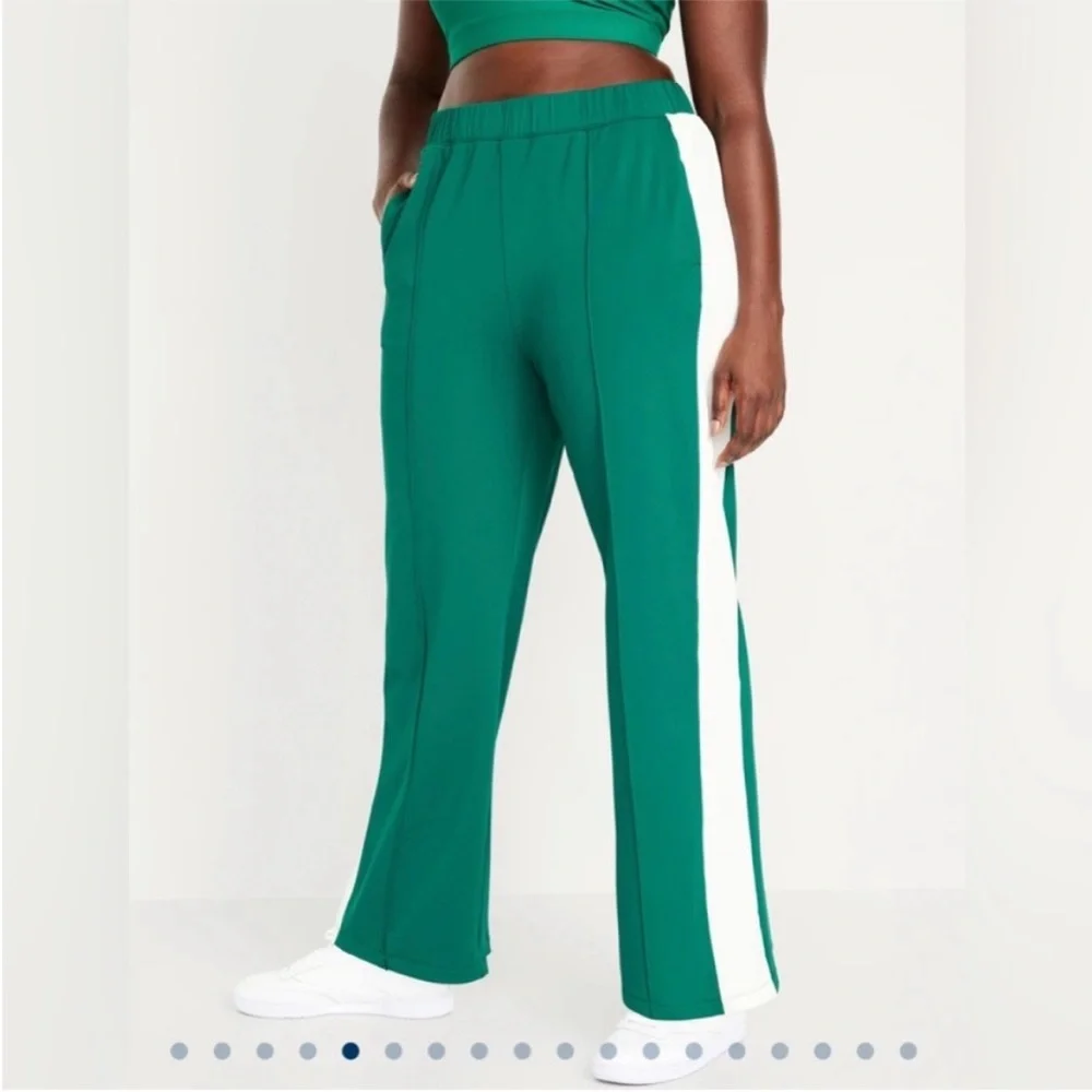Green and White Women's Pants High Waisted Brushed PowerSoft NEW XS Track Retro - Picture 8 of 10
